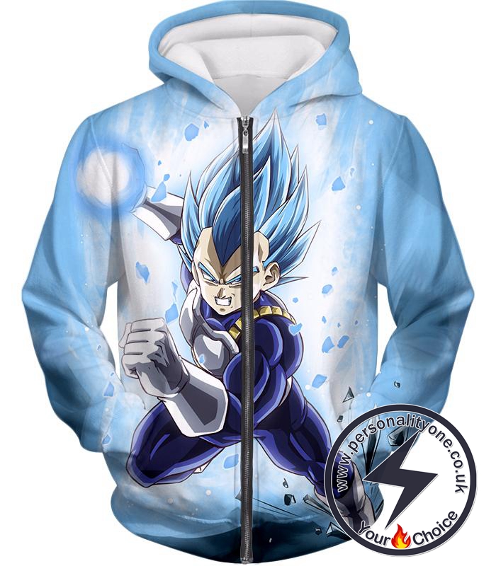 Dragon Ball Super Vegeta Super Saiyan Blue Ultimate Action Graphic White Zip Up Hoodie